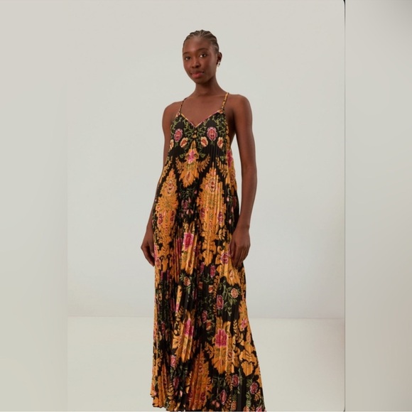 Farm Rio Black Arabesque Floral Pleated Midi Dress - Picture 3 of 9